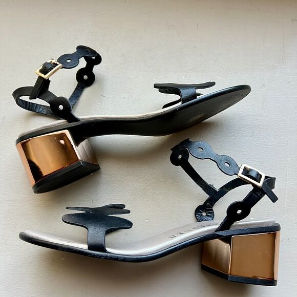 Ivy Kirzhner NY Lala Black Leather w/ Rose Gold Block Heel Sandal 38.5 US 8 - 8. - Picture 16 of 16